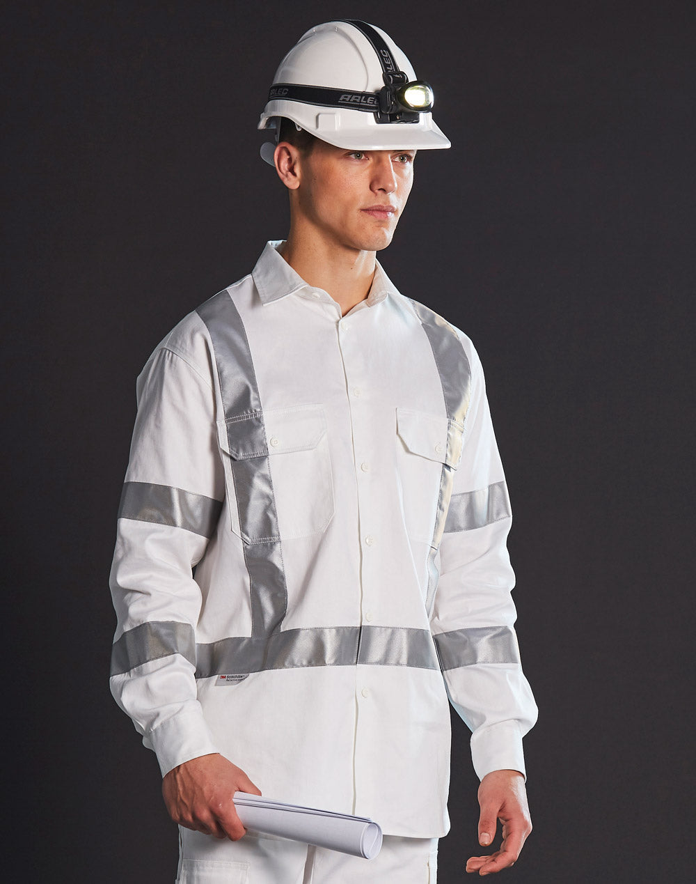 Mens White Safety Shirt With X Back Biomotion Tape Configuration - White