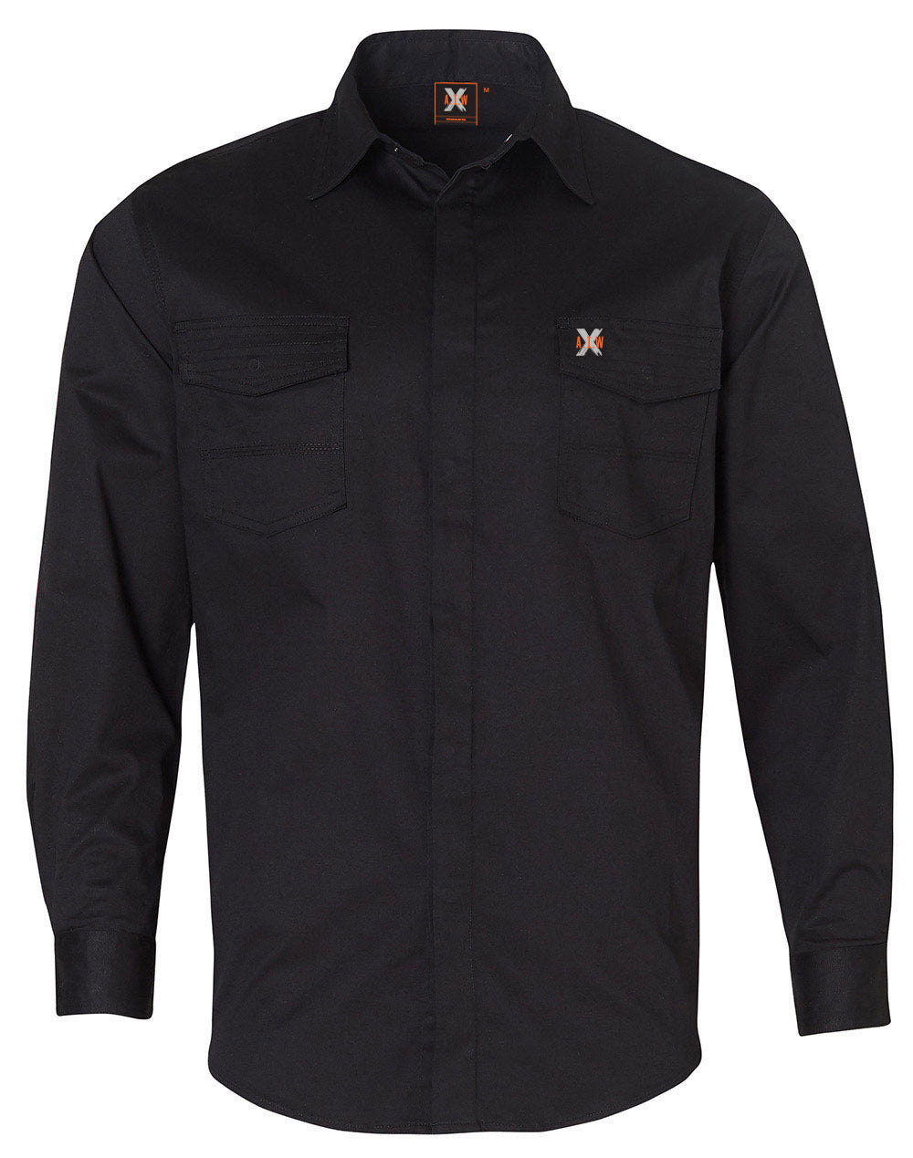 Mens Stretch Work Shirt With 2 Front Flap Pockets - Black