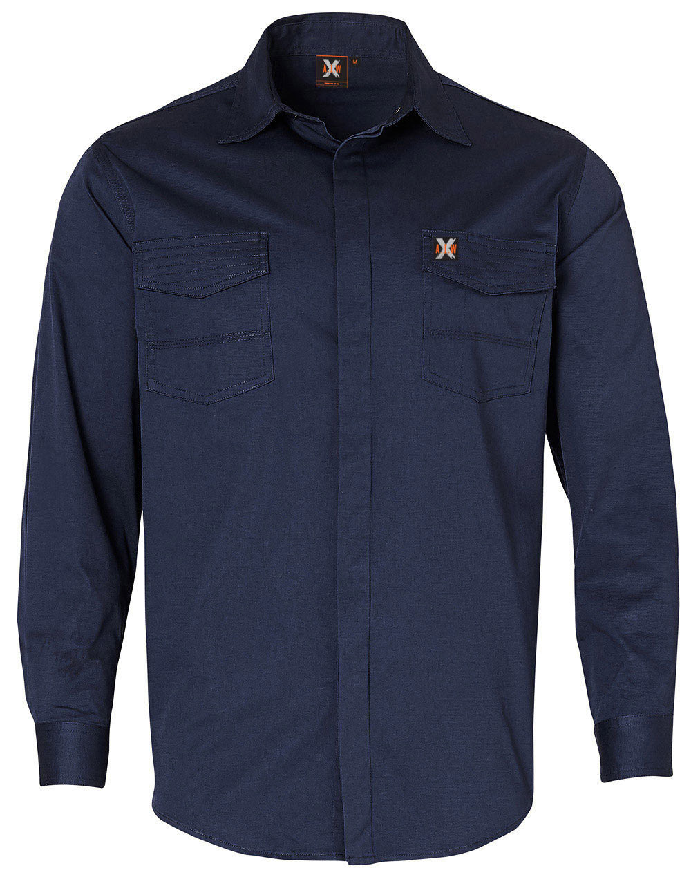 Mens Stretch Work Shirt With 2 Front Flap Pockets - Navy