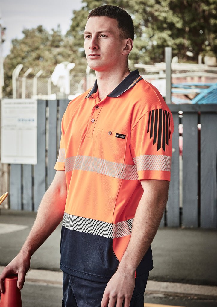Mens Hi Vis Flux Segmented Tape Short Sleeve Polo
