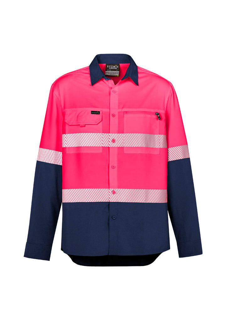 Mens Hi Vis Outdoor Segmented Tape Long Sleeve Shirt